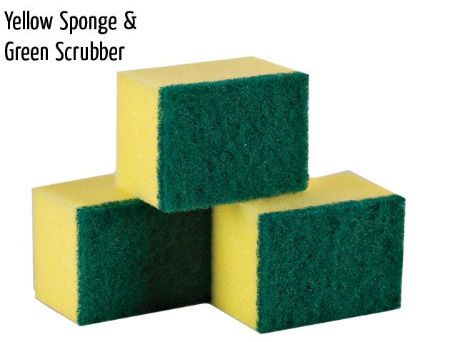 yellow sponge green scrubber