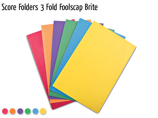 score folders 3 fold foolscap brite