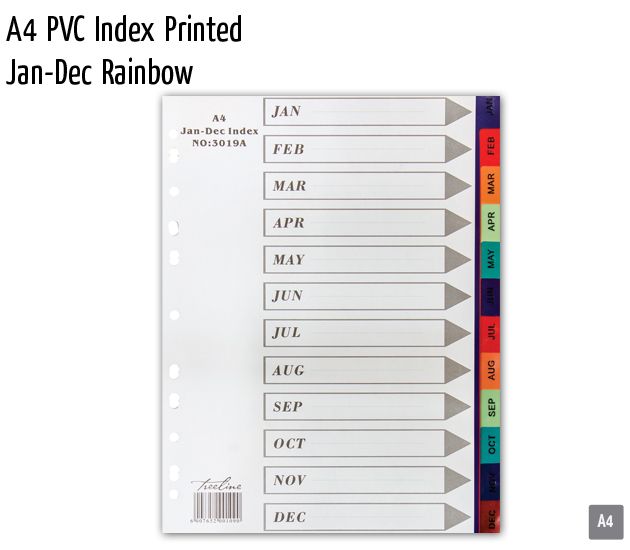 a4 pvc index printed jan dec rainbow