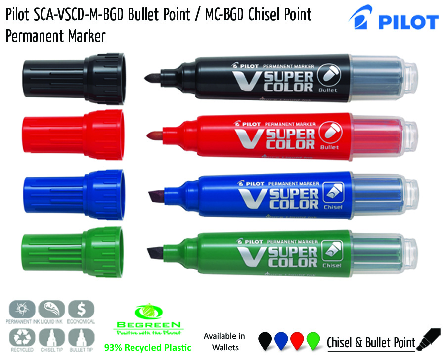 permanent markers pilot sca vscd m bgd bullet point mc bgd chisel point