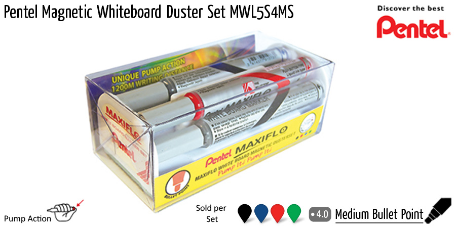 wbmarkers pentel magnetic whiteboard duster set mwl5s4ms